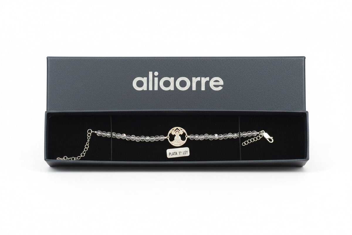 Pulsera de cuarzo con Buda en plata de ley 925