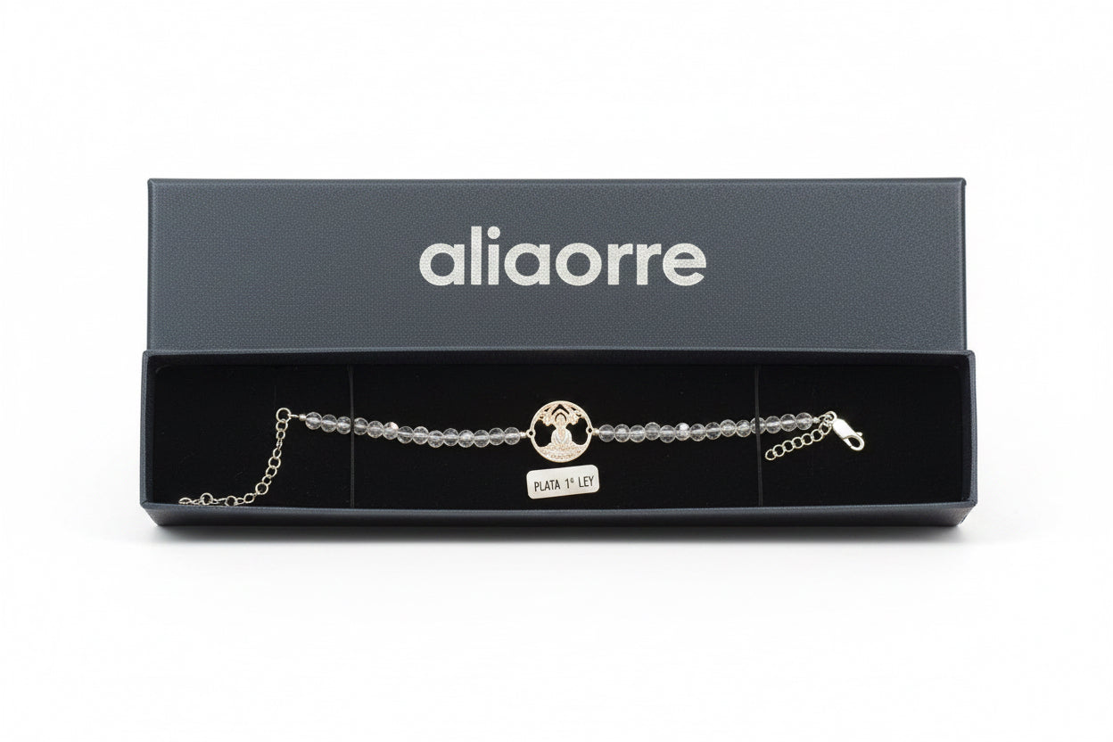 Brazalete con plata 925 y cuentas (4mm) de cuarzo. Buda
