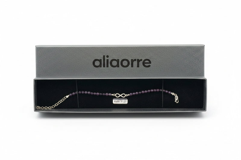 Pulsera de amatista con símbolo del infinito en plata de ley 925
