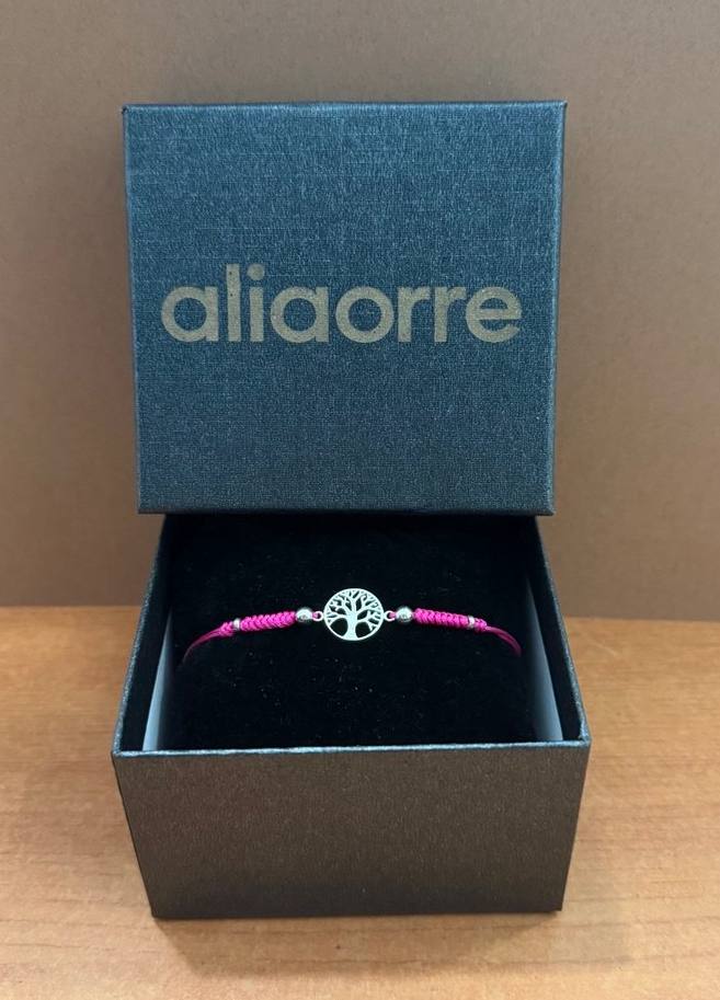 Pulsera Árbol de la Vida de hilo fucsia y plata de ley 925 en caja ALIAORRE